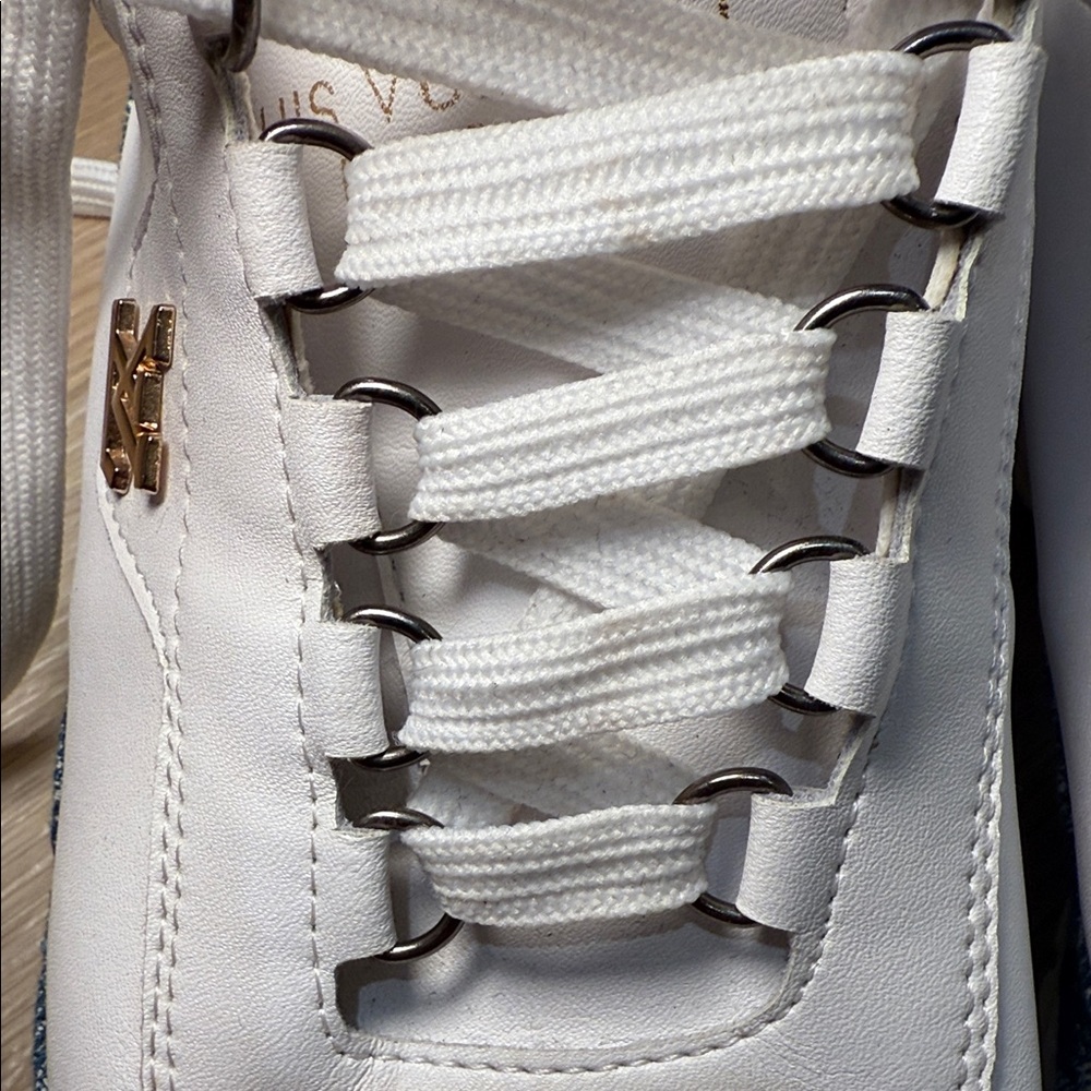 Louis Vuitton White and Blue Monogram Sneakers - Picture 4 of 9